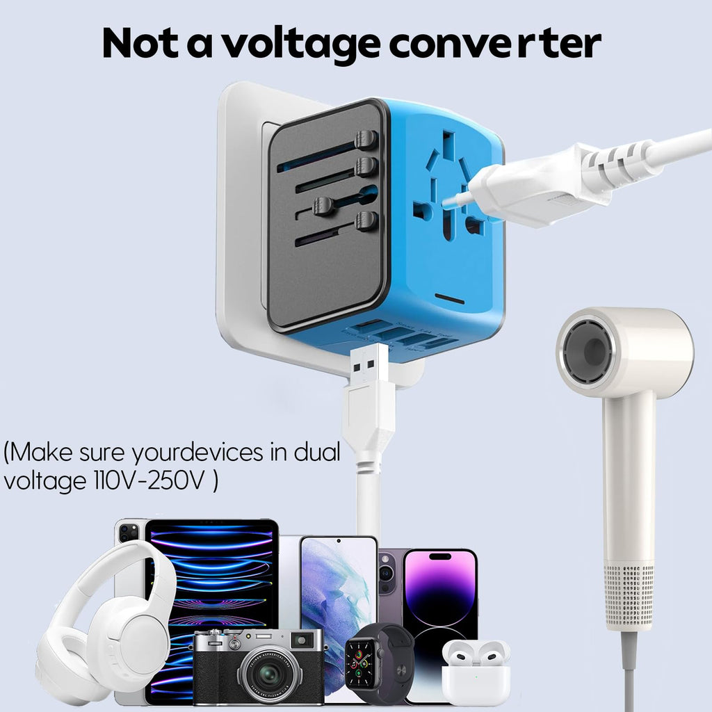 JMFONE Universal Travel Adapter, 2 USB-C & 2 USB-A Ports, 2500W AC Outlet