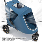 MoNiBloom Pet Stroller for Large Dogs or Multiple Dogs Cats with Adjustable Handle, 3-Wheels Dual Entry Portable Dog Carting Easy Folding Pet Wagon Double Dog Stroller up to 55 lbs, Navy Blue
