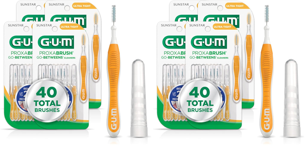 GUM Proxabrush Go-Betweens - Ultra Tight- Interdental Brushes - Soft Bristled Dental Picks for Plaque Removal Health - Safe for Braces & Dental Devices,10 Count (Pack of 8)