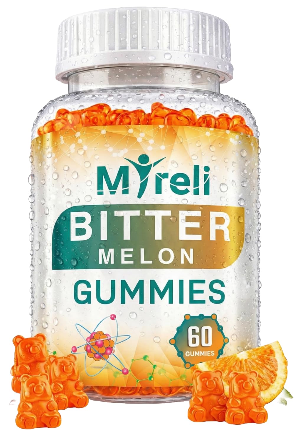MYRELI Bitter Melon Supplement 1000mg - Vegan Gummies with Momordica Charantia Fruit, Natural Glucose Function Support, Gluten-Free, Soy-Free, Sugar-Free, Non-GMO Formula, 60 Plant-Based Chewables