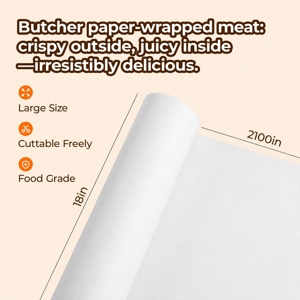 YRYM HT White Kraft Butcher Paper Roll 18 x 2100 Inch (176 Ft) Food Grade Unbleached Unwaxed Uncoated for Texas BBQ Brisket Smoking, Meat Wrapping, Sublimation, Flower Wrapping & Home Storage