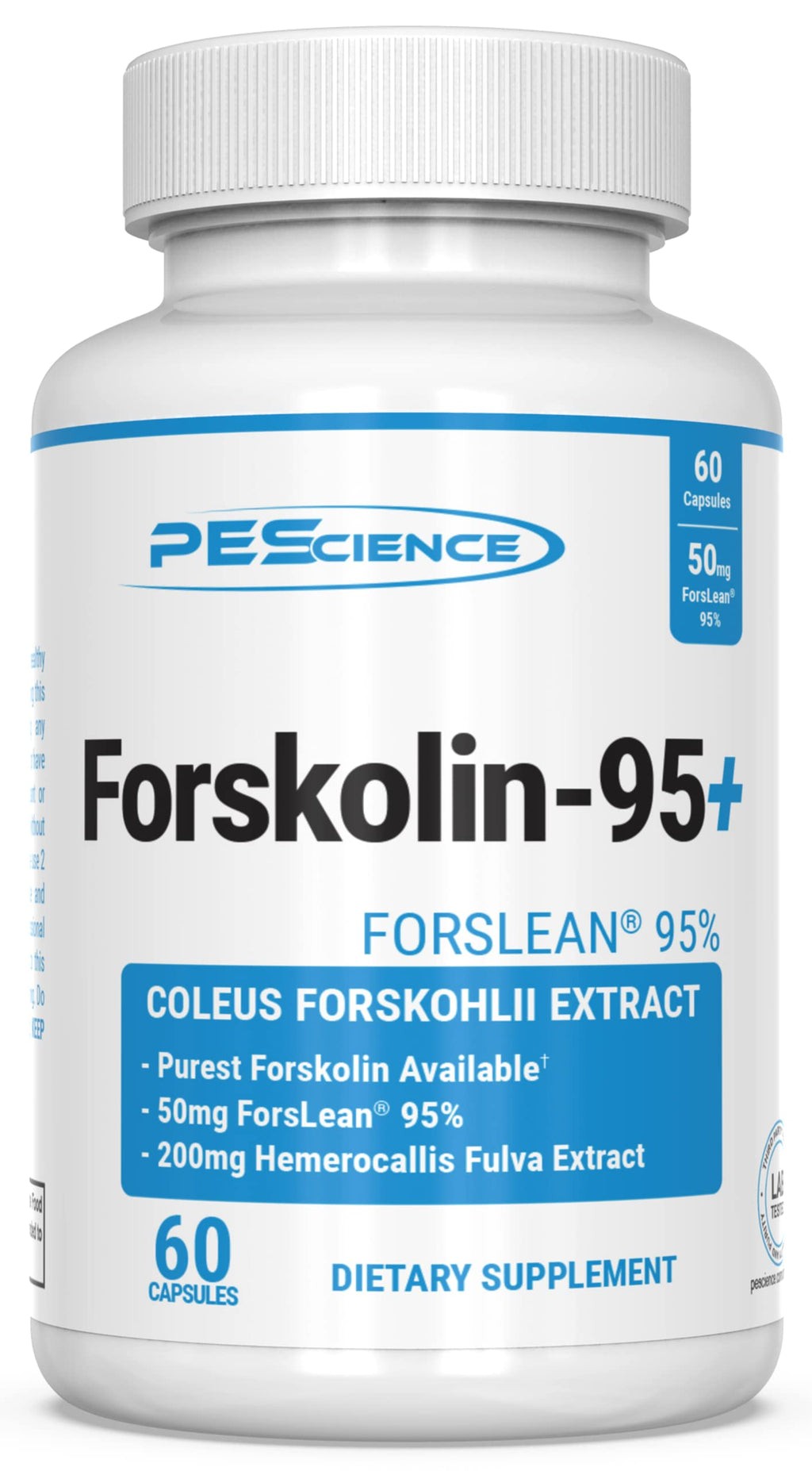 PEScience Forskolin-95+ Capsules, 95% Pure Forskolin from Coleus Forskohlii Extract with Hemerocallis Fulva Extract, Patented ForsLean, 50mg, 60 Count