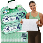 Body Wipes for Women, Extra Moist No Rinse Bathing Wipes (2pk), 100 XL Shower Cloths + 8 Deodorizing Bath Cloths - 10 x 11.5" Travel Size After Gym Cleaning Essentials, Toiletries for Womens Hygiene