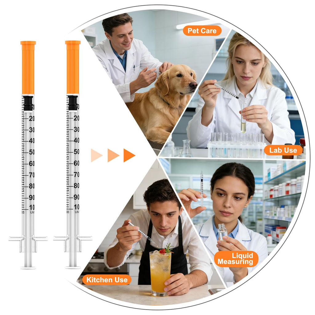 U-100 1ml/cc Disposable Syringe with 30Ga 5/16" (8mm) Needle,30 Pack Individual Wrapped,| Lab Supplies