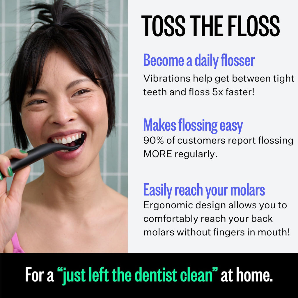 FLAUS Electric Flosser (Extra Strength Woven) - Shark Tank + Oprah's List - Water Floss Alternative - Plaque Remover for Adult- Easy Vibration Flossing - Safe Portable Gum + Teeth Cleaning Tool