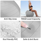APEXUP Yoga Ball Exercise Ball, Anti Slip Stability Ball Chair, Heavy Duty Large Gym Ball for Fitness, Balance, Core Workout and Physical Therapy (S (15"~18") 45cm, Silver)