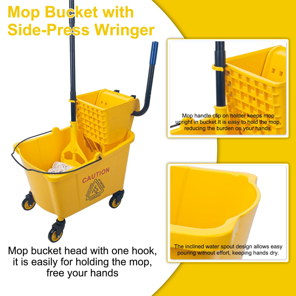 KeFanta 35 Quart Commercial Mop Bucket with Side Press Wringer on Wheels