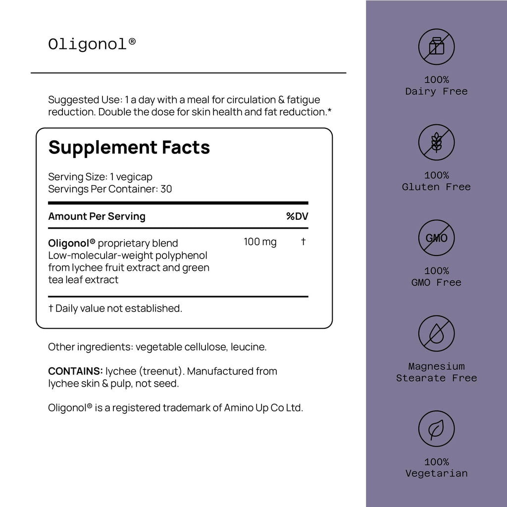 Quality of Life Oligonol Premium Anti Aging Supplement - Promotes Cardiovascular Health, Circulation & Youth, Includes Antioxidants - Lychee Fruit Extract - 30 Vegicaps