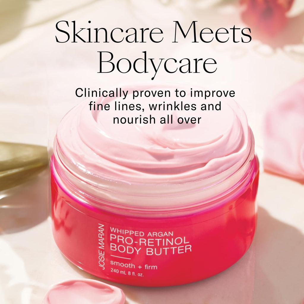 Josie Maran Whipped Argan Pro-Retinol Body Butter - Ultra-Hydrating Retinol Body Cream with Air-Whipped 100% Pure Argan Oil - Smooth, Soothe & Improve the Look of Fine Lines - Unscented (8 Oz)