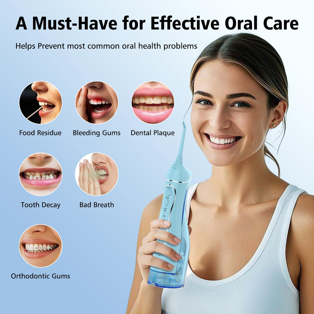 Leominor Water Dental Flosser Pick for Teeth, 300ML Portable Oral Irrigator Upgraded Tank Removable,IPX7 Waterproof, Rechargeable Travel Teeth Cleaner, Professional Electric Flossing Machine