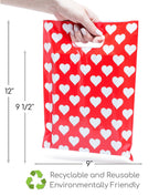 Choice Marts Red Merchandise Bags With White Hearts 100 Count 9"x12" Size 1.5Mil Thick Glossy Valentine Bags