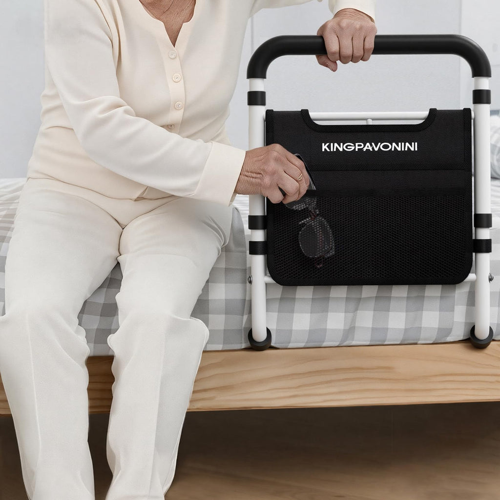 Bed Rails for Elderly Adults Safety - 2026 Upgrade - ASTM Compliant, Adjustable Bed Cane with Non-Slip Ergonomic Handle & Storage Pocket, Bed Railings for Seniors Load 400 LBS, Tool-Free Assembly