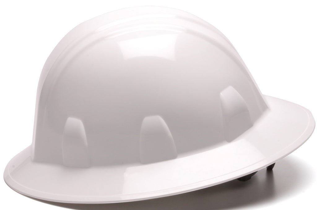 Pyramex Safety SL Series Full Brim Hard Hat, 4-Point Ratchet Suspension, White, Medium