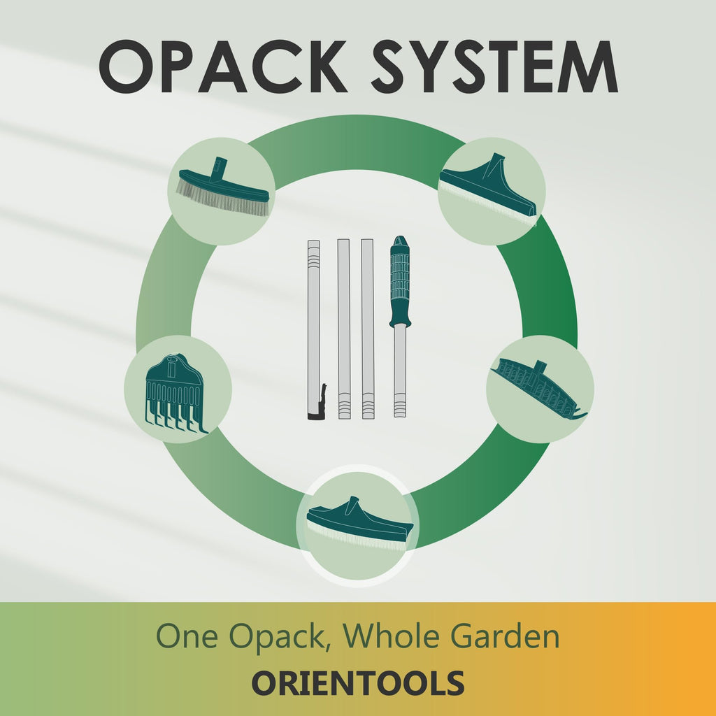 ORIENTOOLS Artificial Turf Rake, Curved Grass Rake with 4-Section Adjustable Steel Handle from 30" to 53", Hand Telescopic Brush, for Artificial Turf, Patios, Carpets, Pet Hairs and Garden Lawn Clean