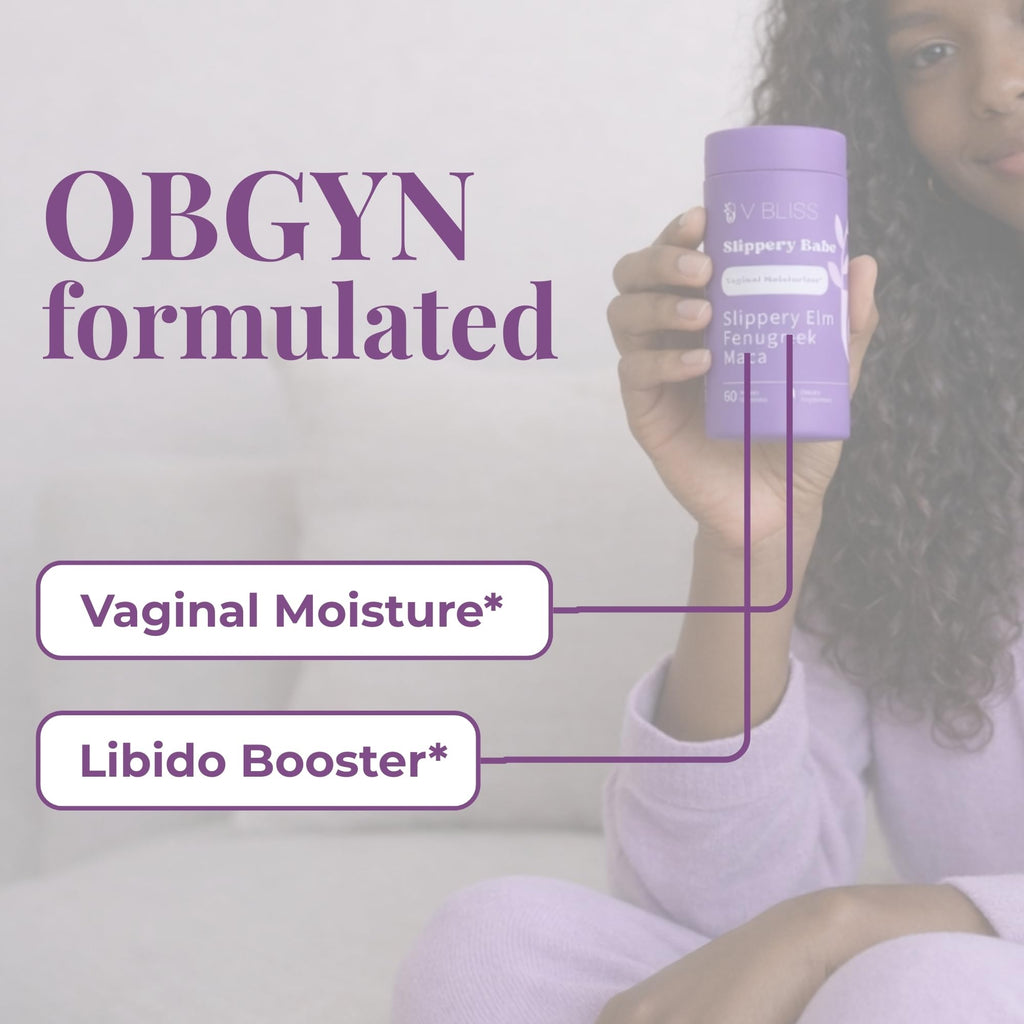 V Bliss Slippery Babe Vaginal Moisturizer Capsules | Relieves Vaginal Dryness with Slippery Elm, Fenugreek, & Maca | Once Daily, 60 Capsules