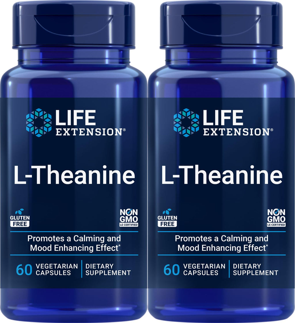 Life Extension L-Theanine, 60 Vegetarian Capsules (Pack of 2) - Amino Acid Derived from Tea - Gluten-Free, Non-GMO