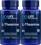 Life Extension L-Theanine, 60 Vegetarian Capsules (Pack of 2) - Amino Acid Derived from Tea - Gluten-Free, Non-GMO