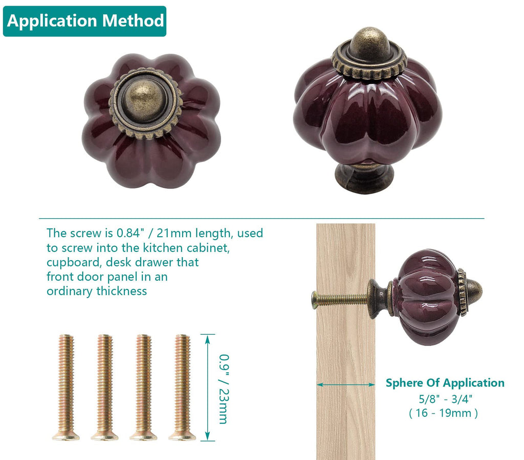 Seimneire 25pcs Dark Purple Vintage Ceramic Cabinet Knobs and Drawer Pulls with Mounting Screws