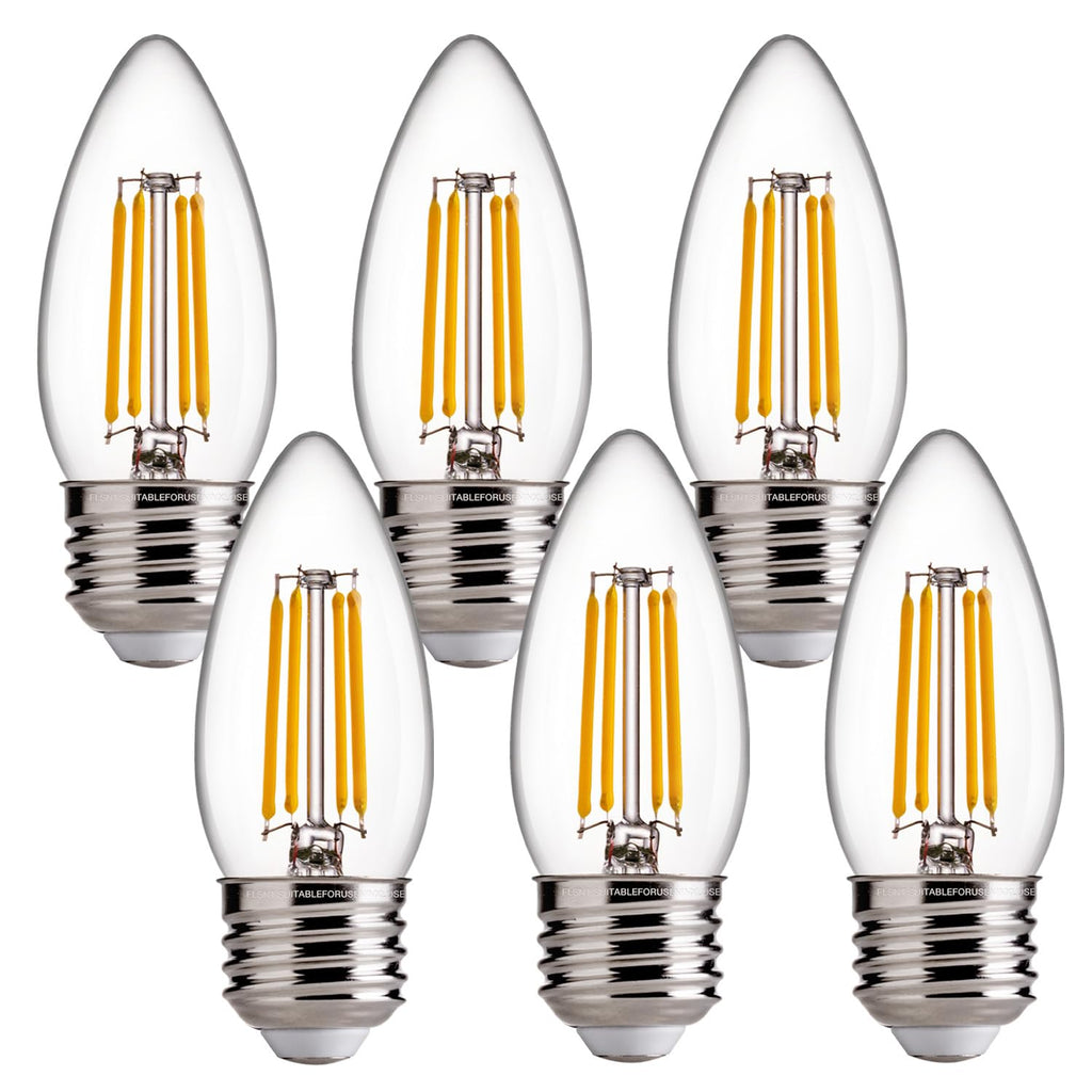 FLSNT Dimmable Candelabra Light Bulbs 60W Equivalent E26 Base, B11 LED Chandelier Candle, 2700K Soft White, 6 Pack