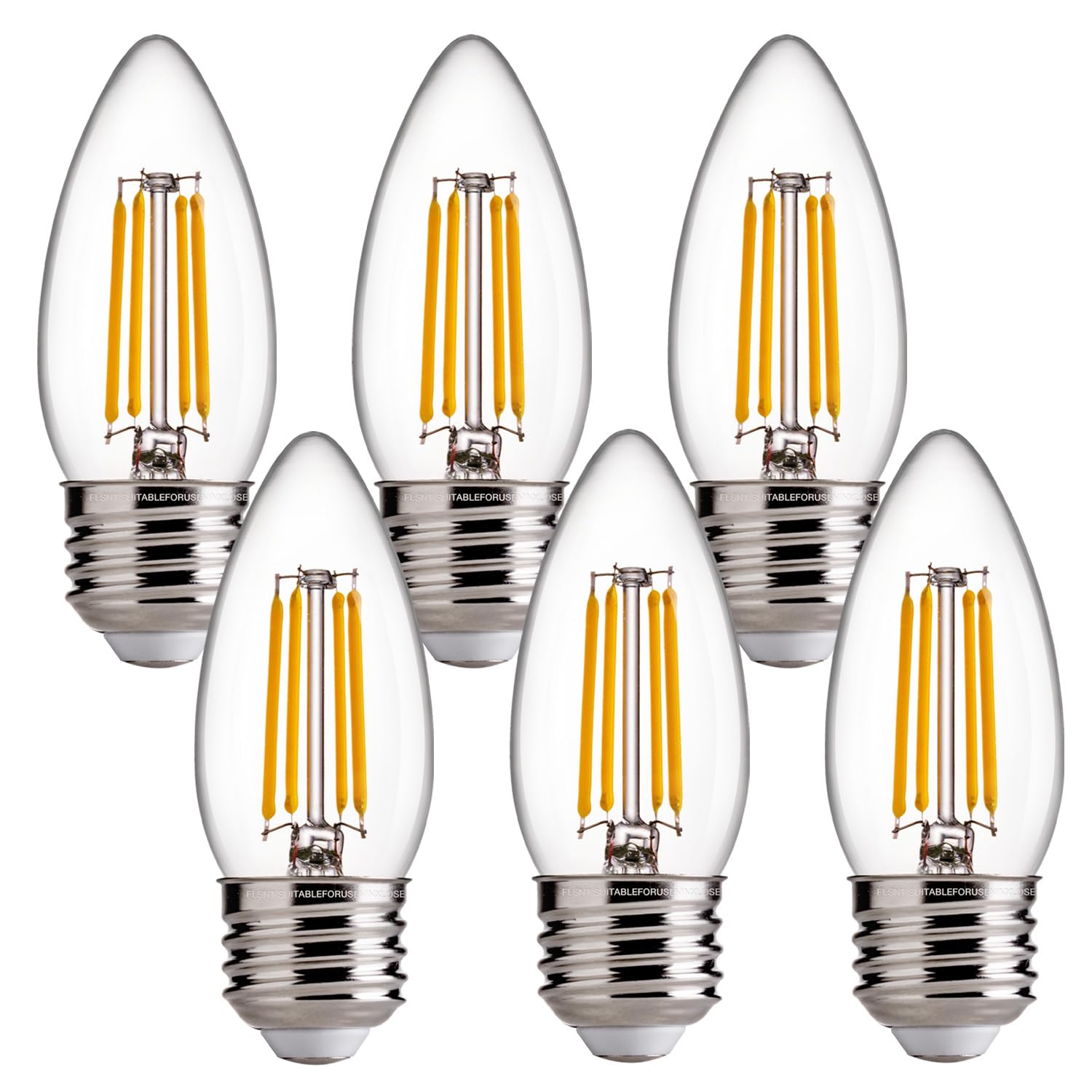 FLSNT Dimmable Candelabra Light Bulbs 60W Equivalent E26 Base, B11 LED Chandelier Candle, 2700K Soft White, 6 Pack