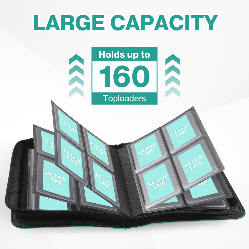 Toploader Binder, Holds 160 Toploaders, 100 Toploaders Included, 4-Pocket PU Cover Top Loader Binder for 3" x 4" Rigid Toploaders, Ringless Double-Sided Toploader Card Binder for TCG, Sport Cards