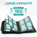 Toploader Binder, Holds 160 Toploaders, 100 Toploaders Included, 4-Pocket PU Cover Top Loader Binder for 3" x 4" Rigid Toploaders, Ringless Double-Sided Toploader Card Binder for TCG, Sport Cards