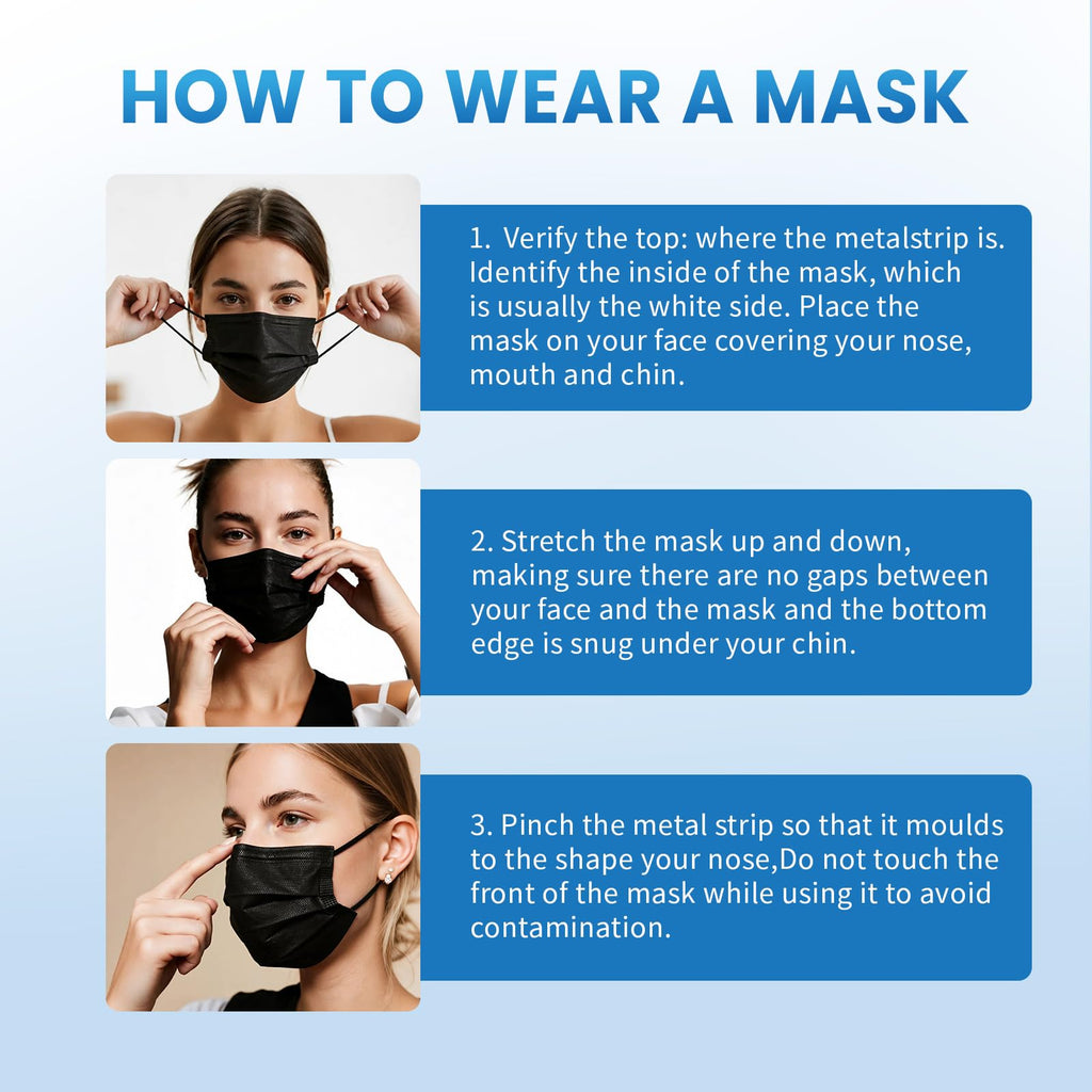 Borje Disposable Face Mask, 100 PCS Black Masks, 3 Ply Protection Face Masks