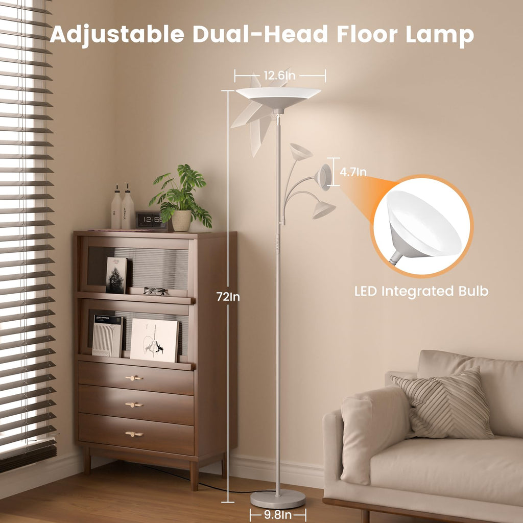SIBRILLE Sliver Gray Torchiere Floor Lamp with Reading Light, 4 Color Temperatures, Dimmable & Individual Light Control Standing Lamp, 34W Bright Tall Lamp with Remote for Living Room Bedroom Office