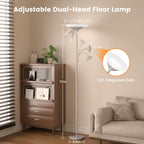SIBRILLE Sliver Gray Torchiere Floor Lamp with Reading Light, 4 Color Temperatures, Dimmable & Individual Light Control Standing Lamp, 34W Bright Tall Lamp with Remote for Living Room Bedroom Office