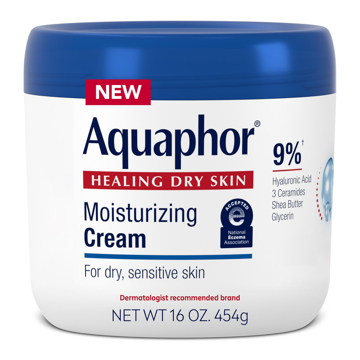 Aquaphor Moisturizing Face and Body Cream with Hyaluronic Acid, 16 OZ