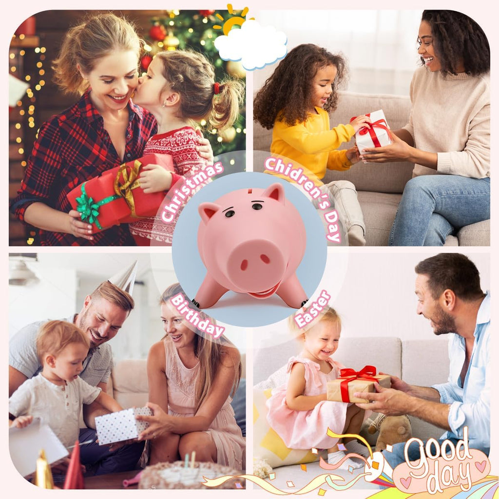 Piggy Bank Unbreakable Cute Pink Pig Money Bank Plastic Saving Coin Bank for Kids Christmas Birthday Toy Gift