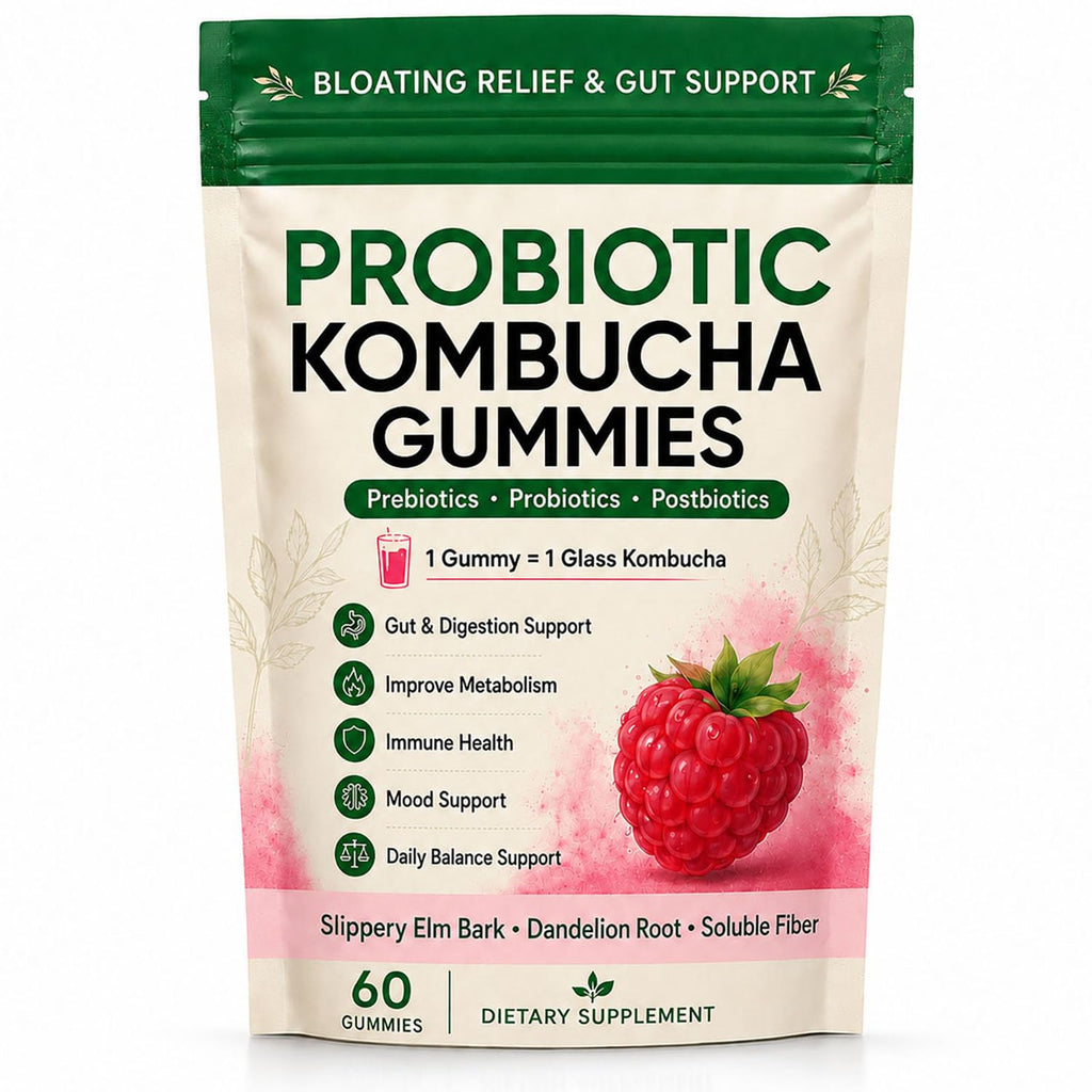 Awjsde Jevawell Kombucha Gummies, Prebiotic Probiotic Postbiotic Formula, Digestive & Gut Health Support, Microbiome Balance & Digestive Comfort, Vegan, Non-GMO, 60 Gummies (1 Peak)