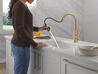 Delta Finnridge Brushed Gold Kitchen Faucet with Pull Down Sprayer, High Pressure ProClean Spray Modern Single Hole Kitchen Sink Faucet, Champagne Bronze 19730LF-CZ