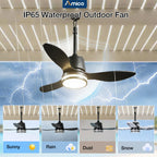 Amico 36 Inch Outdoor Ceiling Fans with Lights for Patios, IP65 Waterproof Gazebo Fan Remote Control,3CCT, 6 Speeds, Hook Hanging Plug in Ceiling Fan for Patio Porch Pergola Garage Canopy (Black)