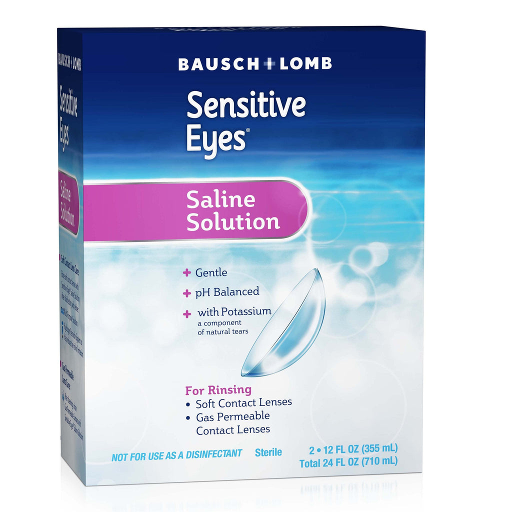 Bausch + Lomb Sensitive Eyes Saline Solution, Gentle Daily Rinse for Soft & Gas Permeable Contact Lenses, with Potassium, 12 Fl Oz (Pack of 2)