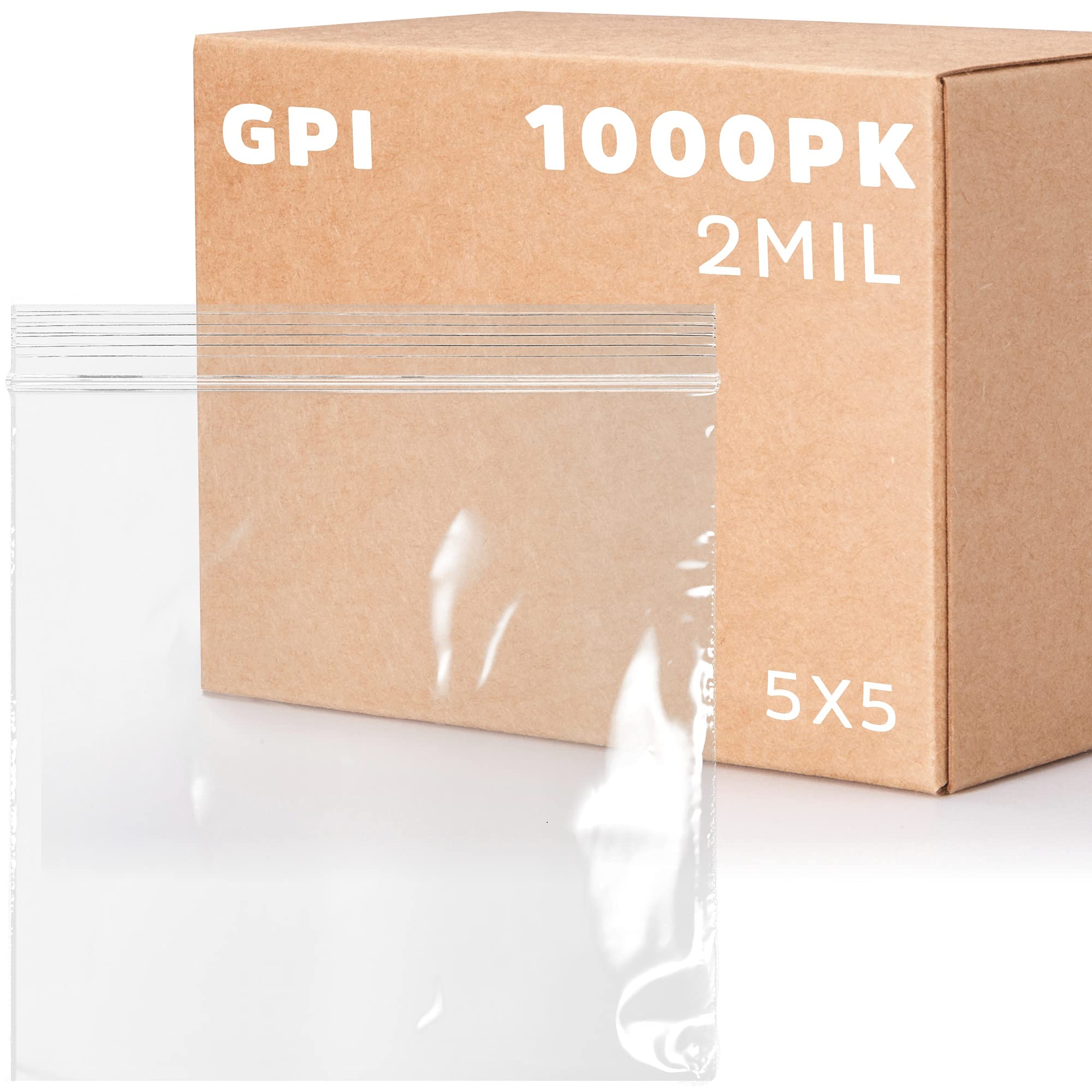 5" x 5" Zip Bags - 1000 Count, Small, Clear Plastic Reclosable Zipper Poly Baggies, 2 Mil, with Resealable Zip Top Lock for Packaging Food Storage, Snacks, Candy, Office Supplies & More.