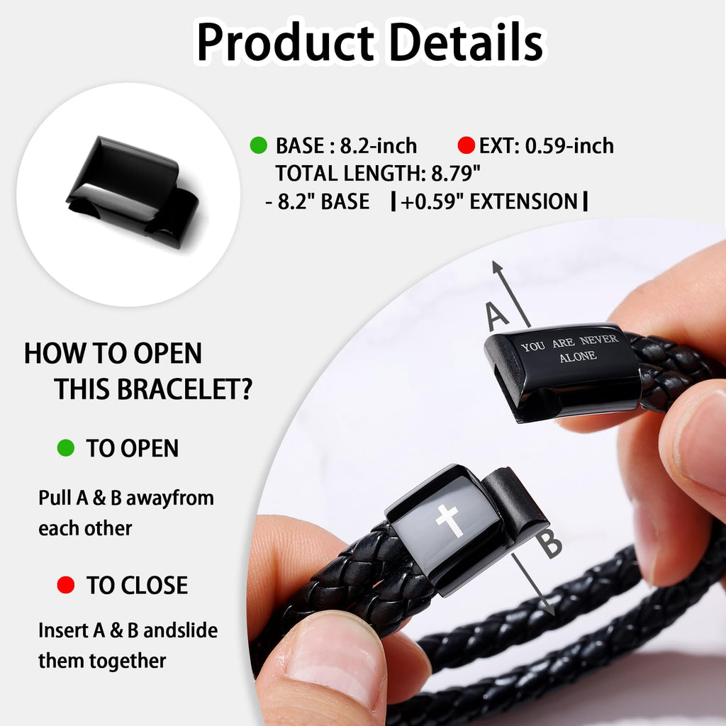 Alissl Christian Gifts for Mens, Bible Verse Leather Cross Bracelet for Men