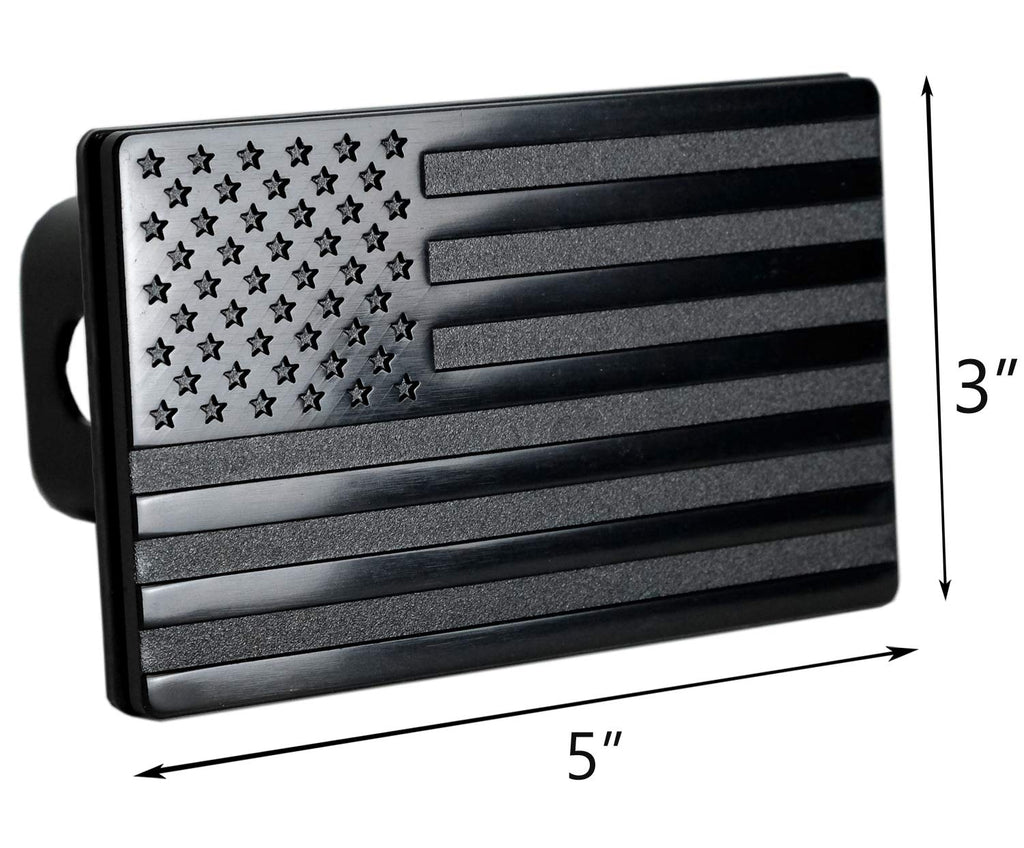 USA American Flag Metal Trailer Hitch Cover with Locking Pin (Fits 2" Receivers, Black)
