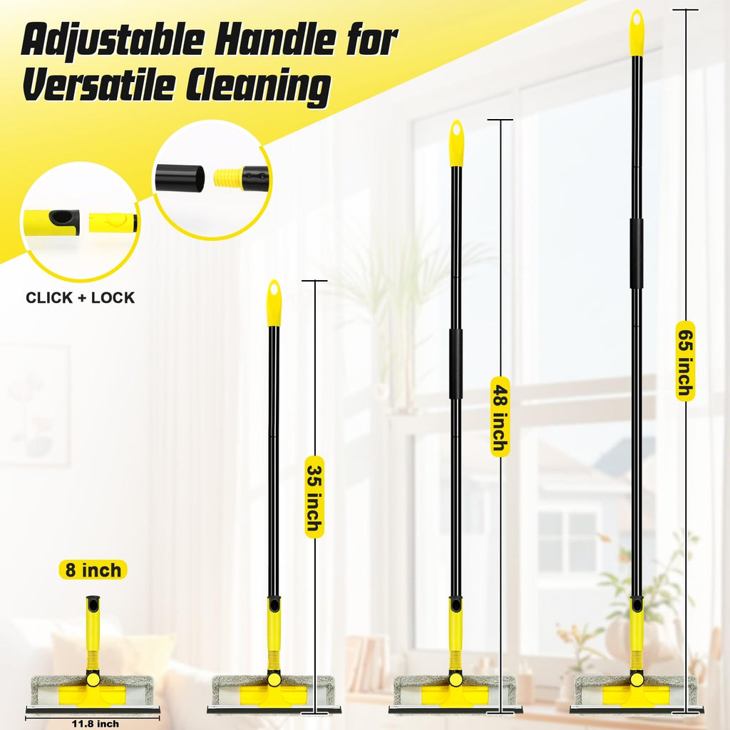 Window Squeegee with Extension Pole for Home, Professional Squeegee for Window Cleaning Tool Kit with Scrubber, 2 in 1 Rotatable Window Washing Kit for Car Glass Shower Indoor & Outdoor High Windows