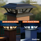 SIEDiNLAR Solar Post Lights Outdoor 2 Modes LED Deck Fence Cap Light for 4x4 5x5 6x6 Posts Patio Garden Decoration Warm White/Cool White Lighting Black (2 Pack)