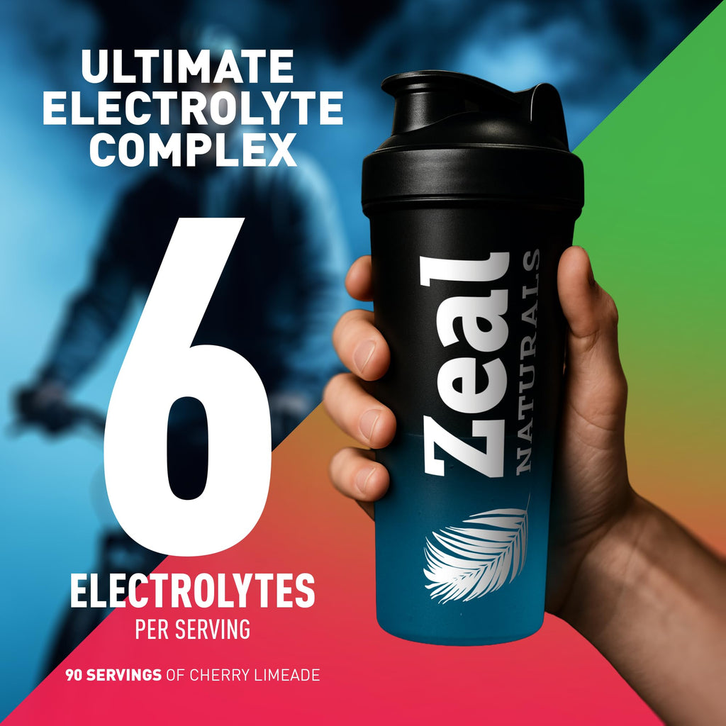 Zeal Electrolyte Powder - 90 Servings | Keto Electrolytes Powder | Zero Sugar, BCAAs, B-Vitamins | Potassium, Zinc, Magnesium | Hydration Powder Recovery Drink | Cherry Limeade