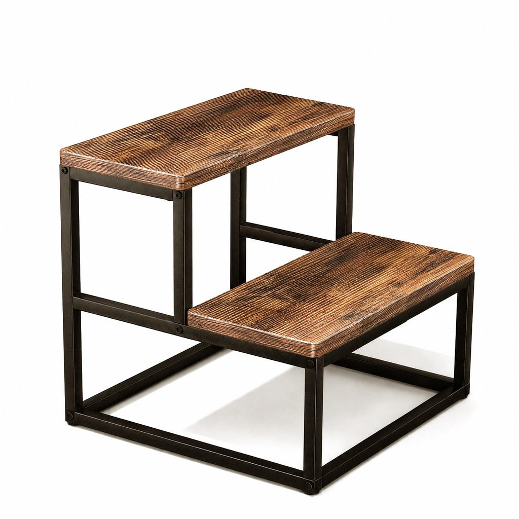 ROMIVO Hot Tub Step Stool, 2 Step Stool for Adults & Kids, 500 lbs Heavy Duty Metal Frame, Wood-Look Bed Steps for High Beds, Kitchen, Bathroom, RV, Covered Spa Area, Rustic Brown