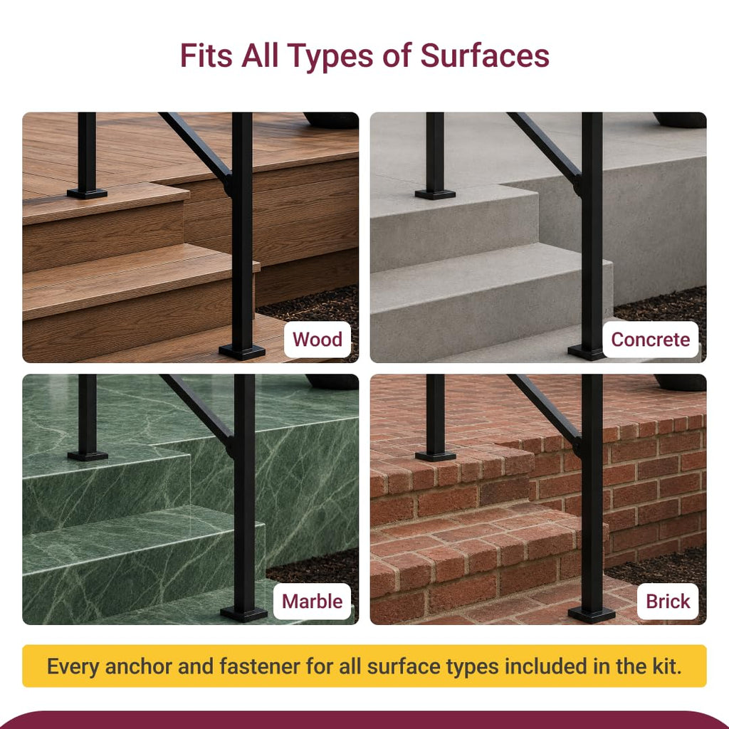 CR Fence & Rail Handrails for Outdoor Steps & Indoor Stair Railing Kit for Seniors, 1-2 Steps Safety Hand Rail for Porch & Deck, with 26" top Rail