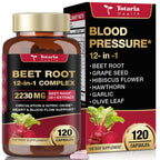 Totaria Beetroot Capsules 2230mg Support Blood Pressure & Heart Health, Nitric Oxide Supplement with Grape Seed, Hawthorn, Garlic & CoQ10, Blood Flow Beet Root Powder | 120 Count