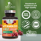 Vitamin D3 2000 IU 50mcg Per Serving - Vitamins D & K2 (MK7) Complex Supplement for Bone, Teeth, Muscle, Calcium Absorption, Supports Immune & Heart Health, Chewable Formula USA Bottled - 120 Tablets
