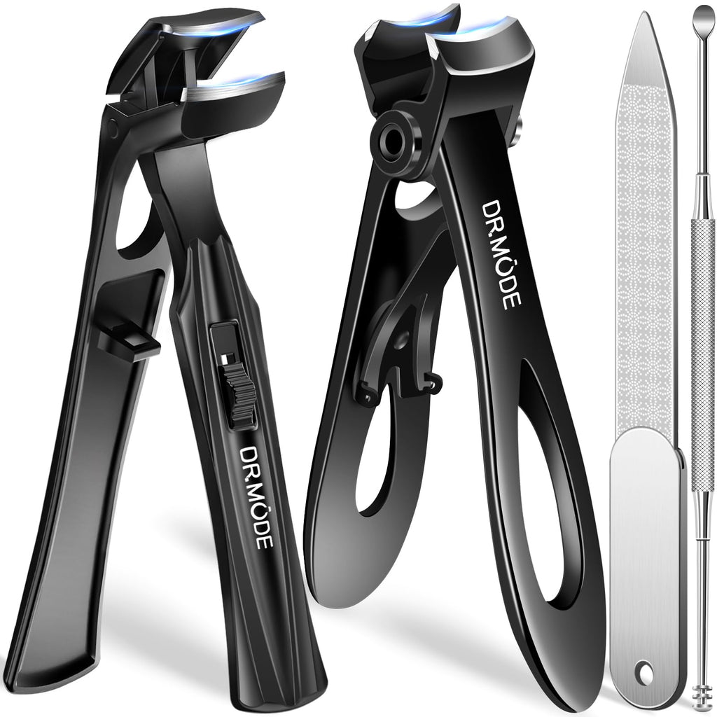 Toenail Clippers for Thick Toenails for Seniors, Angled Head Long Handled Toe Nail Clippers for Men with Wide Jaw Opening, Heavy Duty Large Finger Nail Clippers Adult Cutter with Catcher, Black