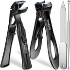 Toenail Clippers for Thick Toenails for Seniors, Angled Head Long Handled Toe Nail Clippers for Men with Wide Jaw Opening, Heavy Duty Large Finger Nail Clippers Adult Cutter with Catcher, Black