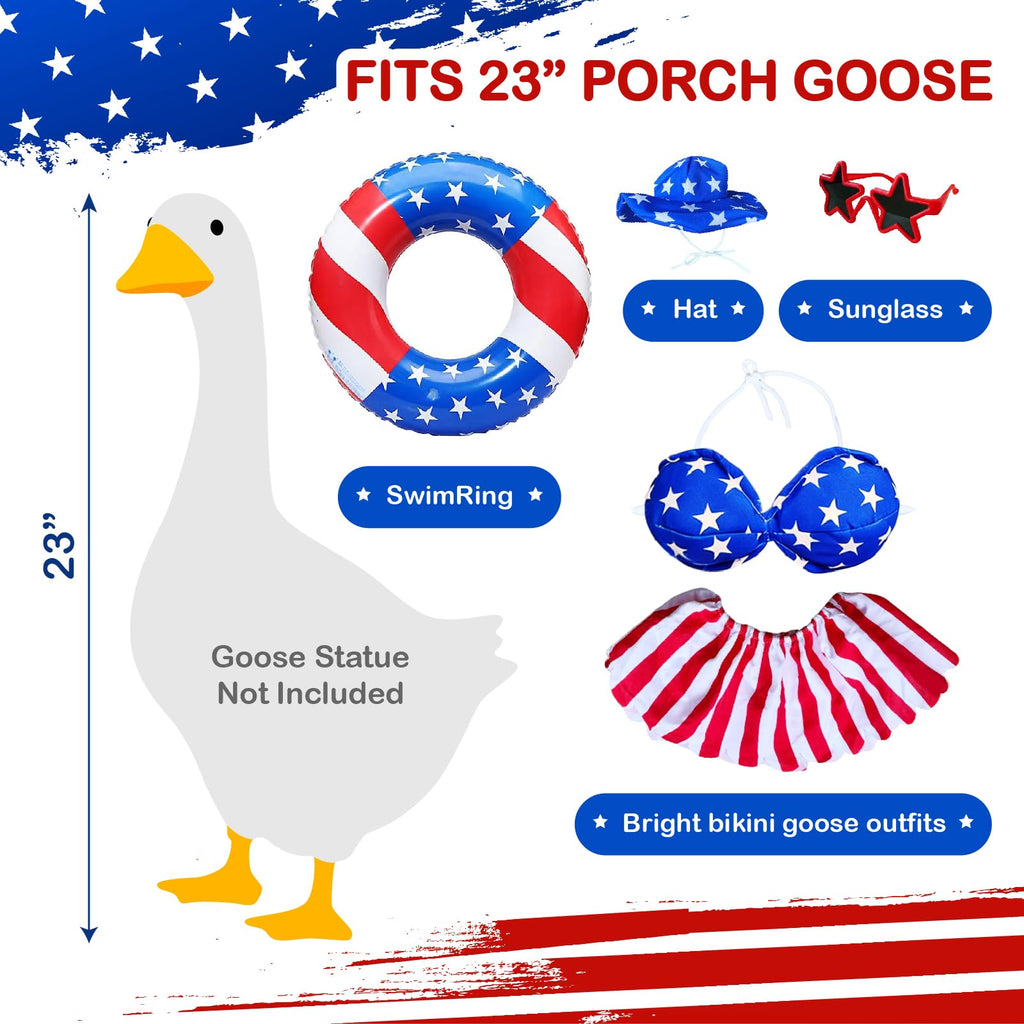 Jovoria 4th of July Patriotic Porch Goose Outfits for 23 Inch Lawn Statue