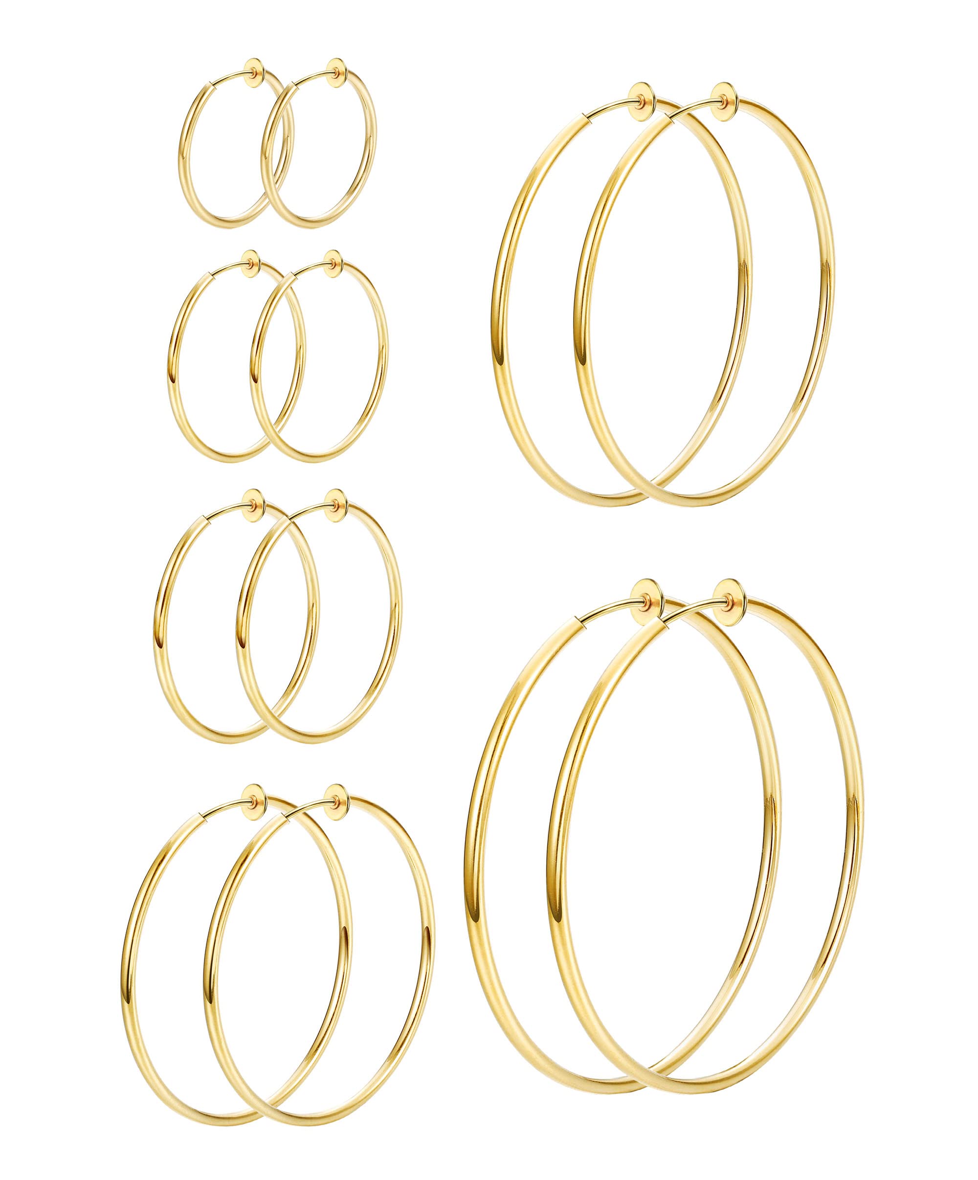 6 Pairs Clip On Hoop Earrings for Women Fake Spring Hoop Earrings, Gold