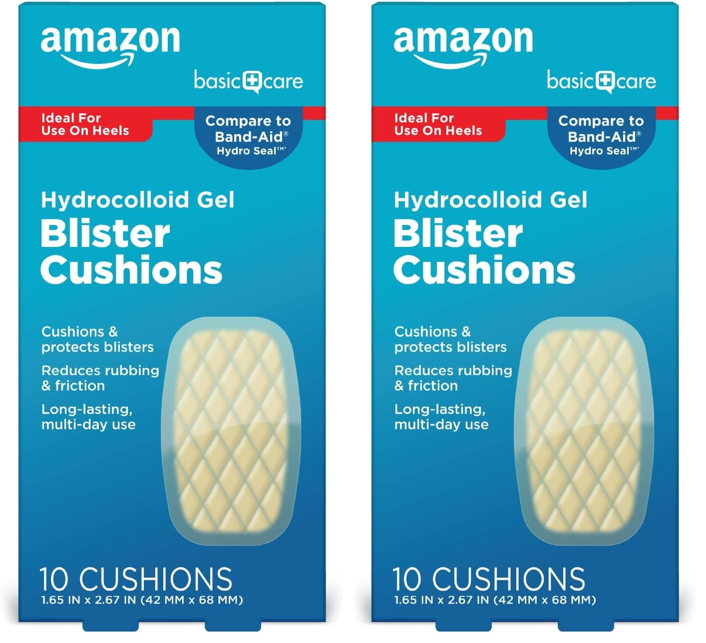 Amazon Basic Care Extreme Hydrocolloid Gel Blister Cushion Bandages, Self-Adhesive, Reduces Rubbing & Friction, Long-Lasting Multi-Day Use, 1.65 in x 2.67 in, 10 ct (Pack of 2)